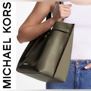 NWT MICHAEL KORS Emilia Large Pebbled Leather Tote Bag - Olive